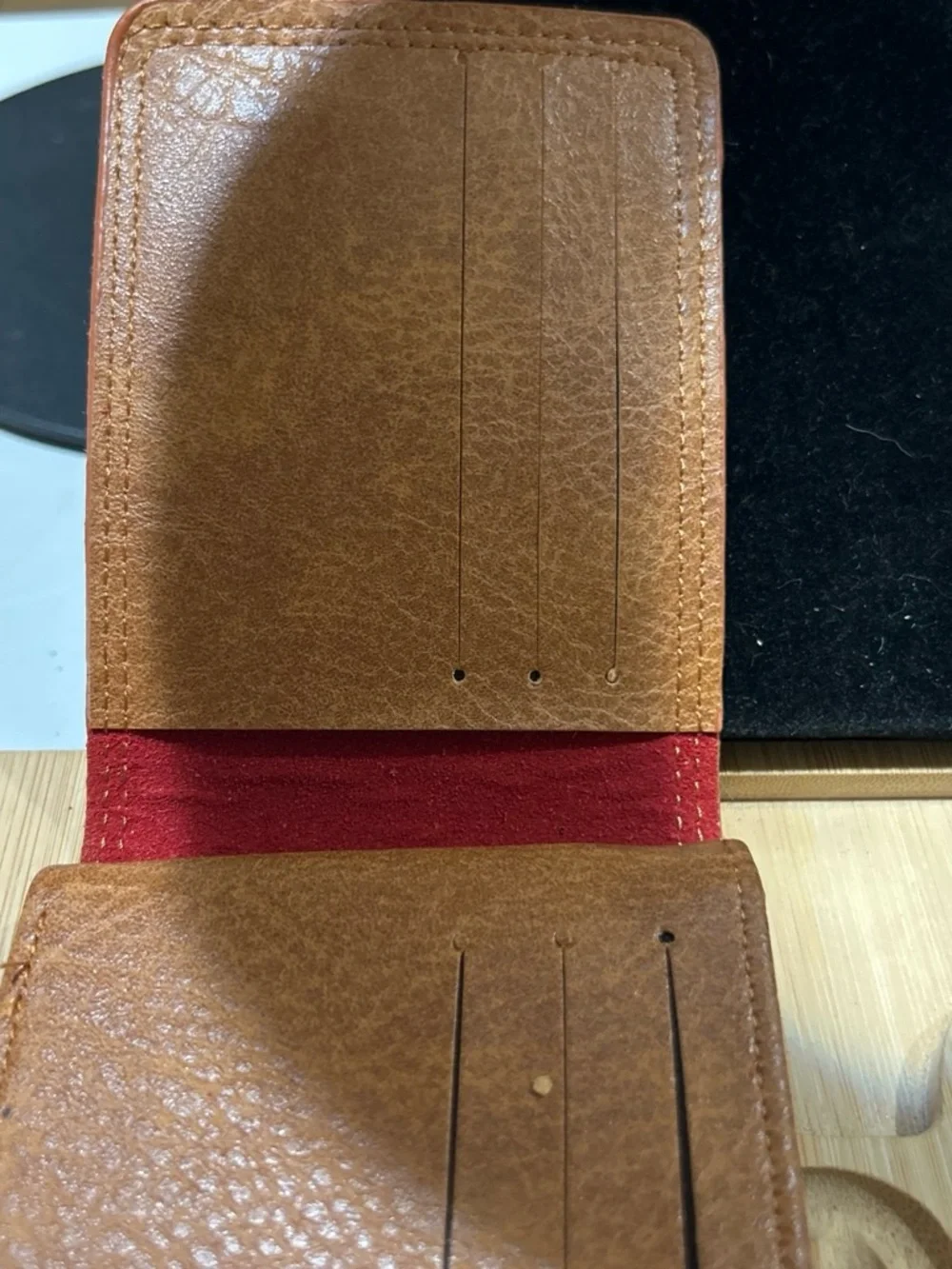 Brown Embroidered Leather Card Holder some stain in Lower back and wrinkle